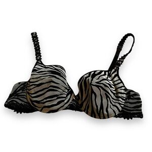 Chantelle Underwire Bra Zebra Print Mesh Black White Made in France Size 36B